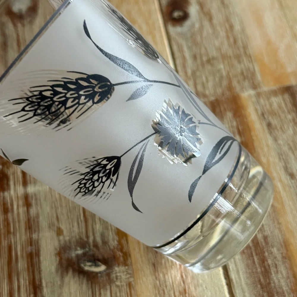 Vintage Libbey Frosted Silver Leaf Wheat Glassware Set of Six 1960s MCM
